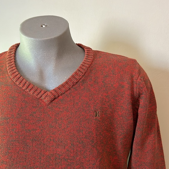 Orange Knit Hurley V Neck Sweater Large - Picture 9 of 9